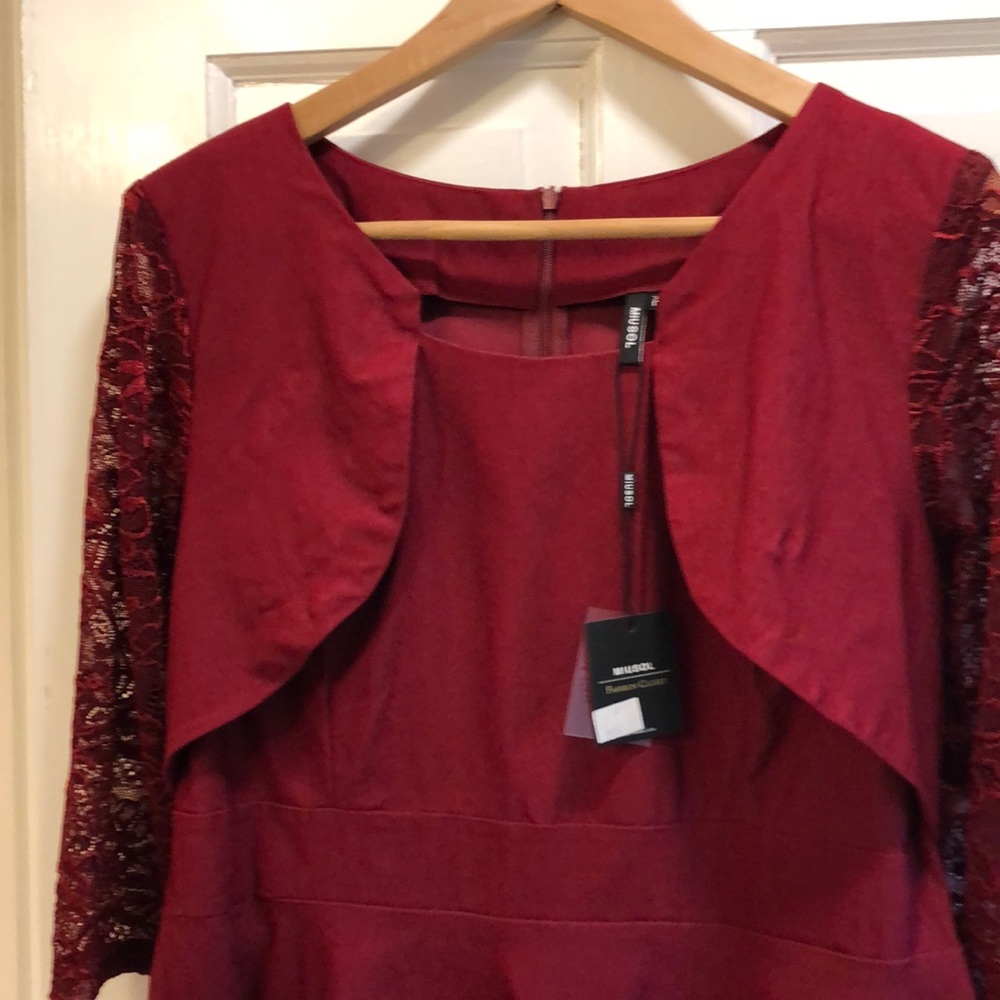 Deep red/garnet A line dress NWT. Lace sleeves